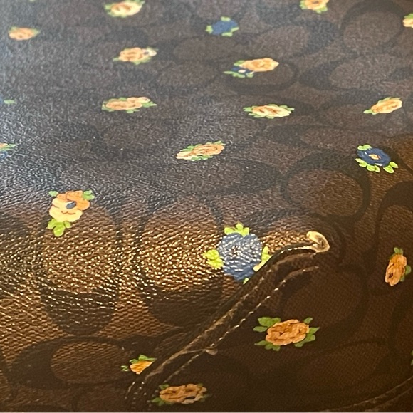 EUC Coach Brown Signature Coated Canvas and Leather Floral Print City Tote - Picture 10 of 12